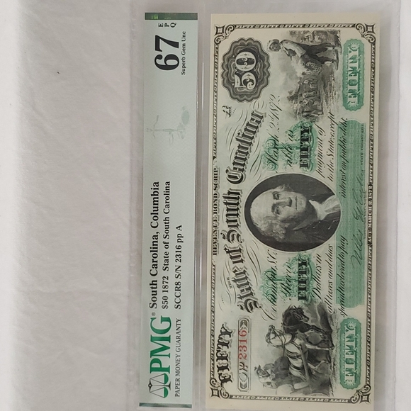 Currency Other - UNC 1872 SOUTH CAROLINA,  COLUMBIA $50 BILL. MS 67